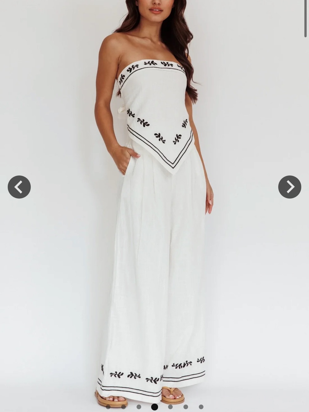 Selfie Leslie White Strapless Wide-Leg Jumpsuit with Black Embroidery